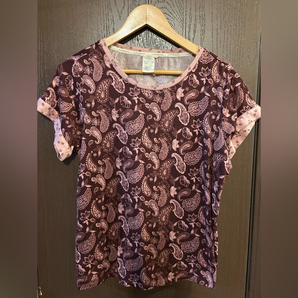 Lucky Brand Women's Purple Paisley Short Sleeve Tee M
